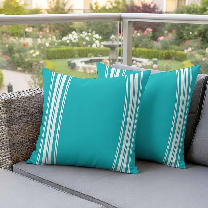 Outdoor Pillow Covers 20x20 Set of 2 Blue Stripe Outdoor Pillows Waterproof Throw Pillow Covers French Stripe Farmhouse Style Pillowcases Decorative Case for Patio Cushion