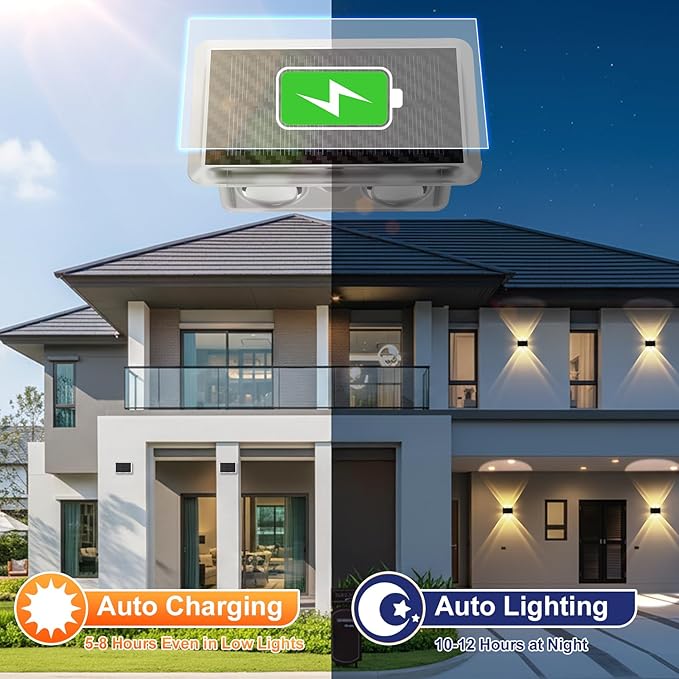 AUDLES Solar Fence Lights Outdoor, New Up Down Lighting Fence Lights Solar Powered with 3 Modes 3000K/4000K/6000K, IP65 Waterproof Solar Wall Light for Backyard Wall Pathway Deck Patio Decor - 8 Pack