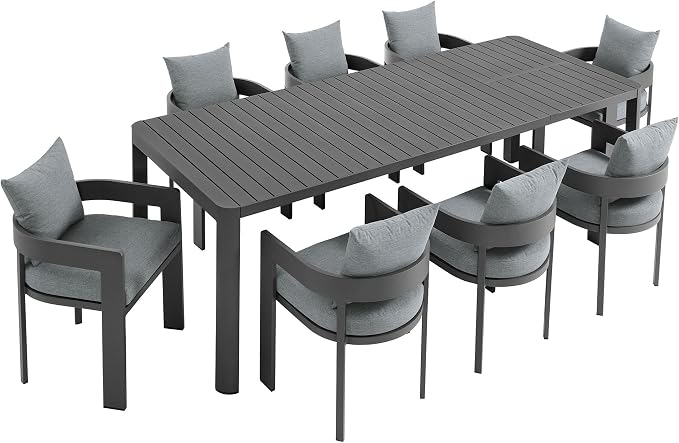Modway Tahoe Aluminum 9-Piece Patio Dining Set in Gray Gray