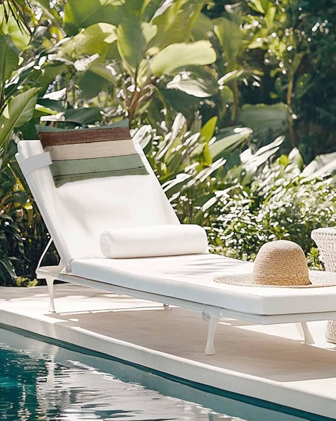 Outdoor Pillows Covers with Inserts Vintage Sage Green Brown Wood Grain Farm Waterproof Recliner Pillow with Adjustable Strap Throw Pillows for Patio Furniture Pool Lounge Chair, 11x16 inch, 1PCS