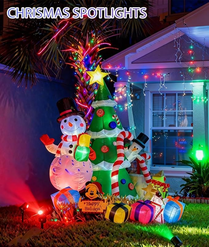Christmas Spotlights Outdoor: RGBW LED Spot Light Plug in 120V Remote Control 16 Color Changing Landscape Spotlights for Yard Outside House Garden Lawn Path Tree Holiday Décor, 4 Pack (RGB+Warm White)