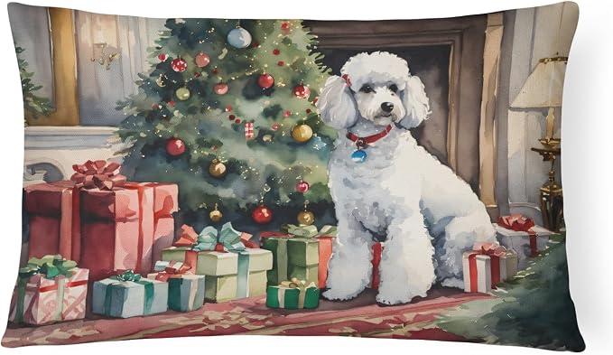 Caroline's Treasures DAC2728PW1216 Poodle Cozy Christmas Throw Pillow Machine Washable, Indoor Outdoor Decorative Pillow for Couch, Bed or Patio, 12HX16W