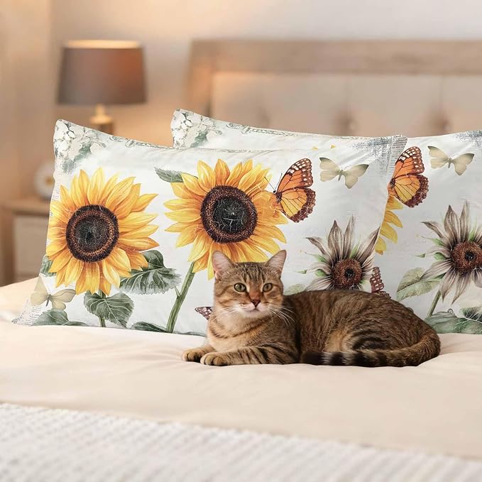 Sunflower Outdoor Waterproof Throw Pillow Covers Set of 2, 20"x12", Farmhouse Rustic Retro Summer Floral Butterfly Decorative Pillow Covers Outside Cushion Case for Patio Porch Garden