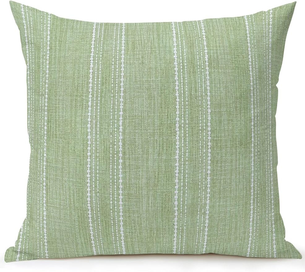 Vandarllin Waterproof Outdoor Pillow 1 Pack Olive Green Linen Stripes Decorative Throw Pillows Cover & Insert 16x16 Inch Pillowcase Parallel Vertical Lines Pillows for Couch Sofa Bed Patio Furniture