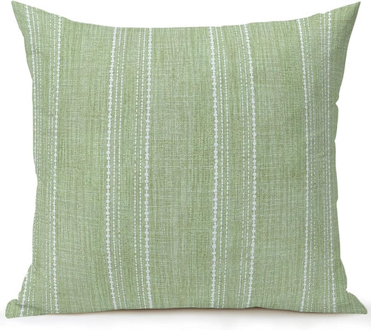 Vandarllin Waterproof Outdoor Pillow 1 Pack Olive Green Linen Stripes Decorative Throw Pillows Cover & Insert 16x16 Inch Pillowcase Parallel Vertical Lines Pillows for Couch Sofa Bed Patio Furniture
