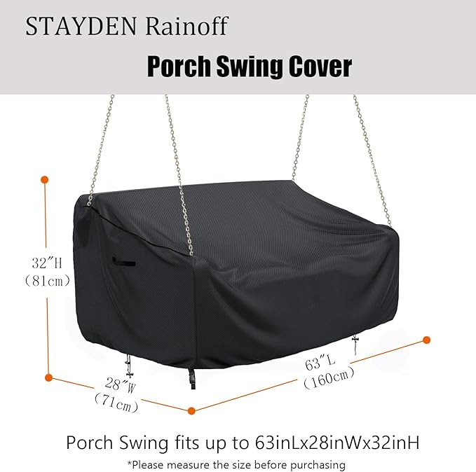 Porch Swing Cover Waterproof Outdoor Hanging Swing Cover Tear resistant All WeatherProof Patio Furniture Covers (Black, 85x45x(32-24)inch) (63x28x(32-24)Inch)