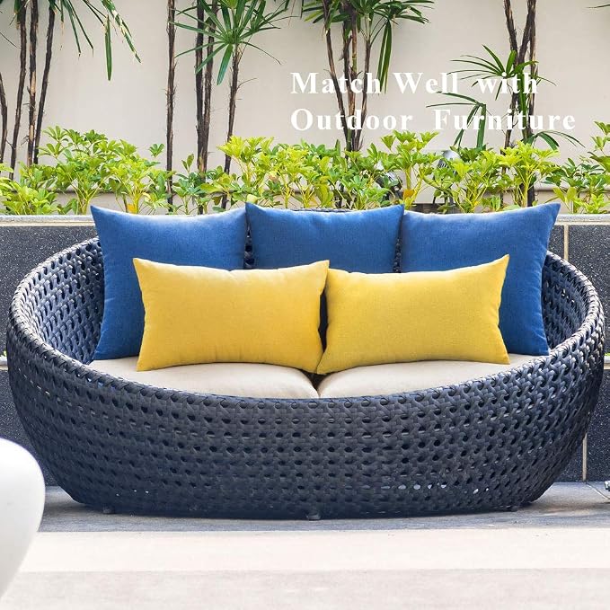 MIULEE Pack of 2 Decorative Outdoor Solid Waterproof Throw Pillow Covers 18x18 inch Blue with 2 Packs of Outdoor Pillow Inserts