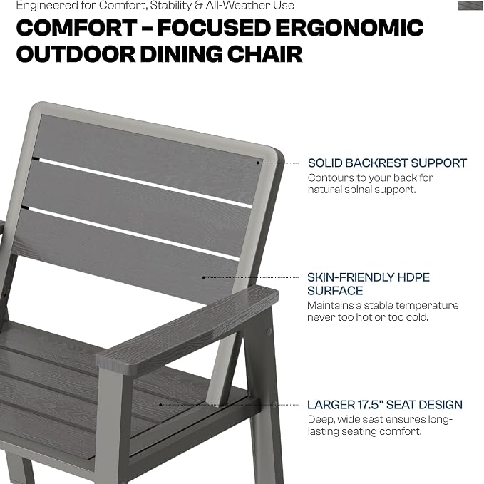7 Piece Patio Dining Set for 6, Outdoor HDPE Table and Chairs with Umbrella Hole, All Weather Outdoor Furniture for Backyard, Deck, Lawn, Poolside, Grey