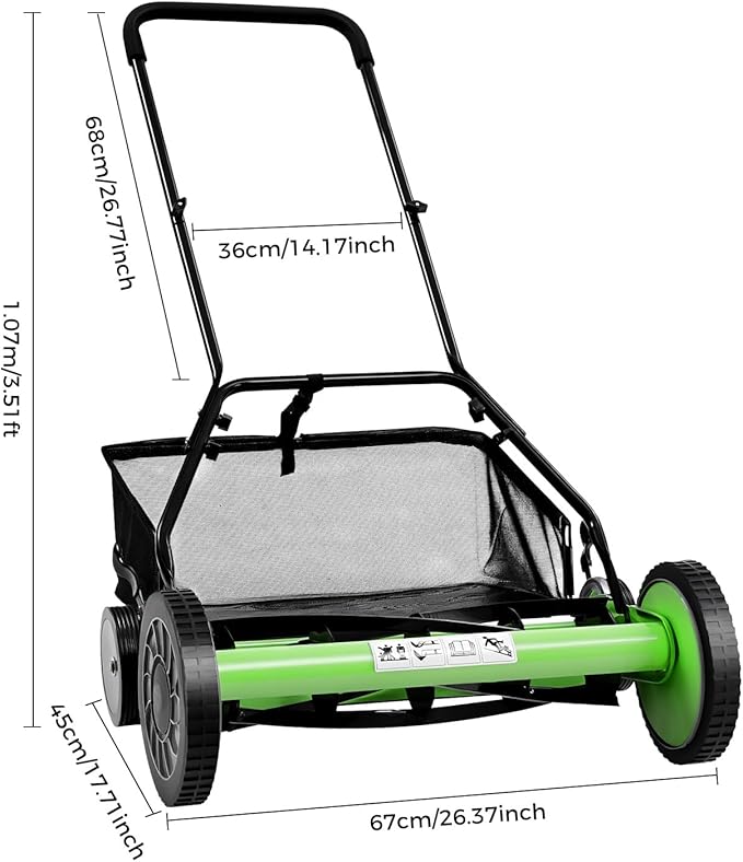 20” Manual Push Reel Lawn Mower Push Lawn Sweeper with 23L Collection Bag, 5 Blades