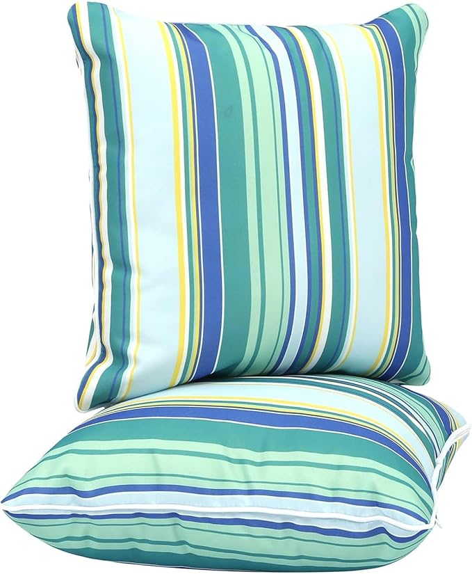 Enipate Inserts Included Outdoor Throw Pillows, Pack of 2 Striped Water Resistance Stuffed Pillows for Patio Furniture Decor 18x18 in