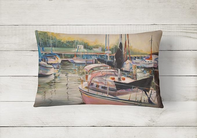 Caroline's Treasures JMK1032PW1216 Black Sails Sailboat Canvas Fabric Decorative Pillow Machine Washable, Indoor Outdoor Decorative Pillow for Couch, Bed or Patio, 12HX16W