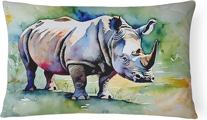 Caroline's Treasures DAC2983PW1216 Rhinoceros Throw Pillow Machine Washable, Indoor Outdoor Decorative Pillow for Couch, Bed or Patio, 12HX16W