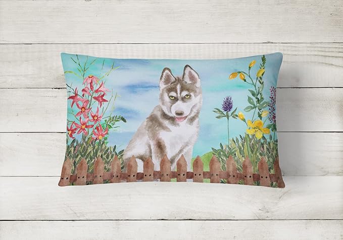 Caroline's Treasures CK1258PW1216 Siberian Husky Grey Spring Canvas Fabric Decorative Pillow Machine Washable, Indoor Outdoor Decorative Pillow for Couch, Bed or Patio, 12HX16W