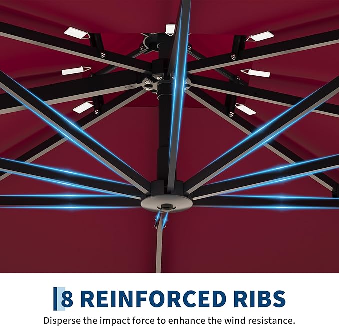 10x10 ft Square Outdoor Umbrella, Cantilever Patio Umbrella with 360° Rotation & Adjustable Height, Heavy Duty Aluminum Umbrella Outdoor Patio for Garden Poolside,Burgundy Red (Base Not Included)