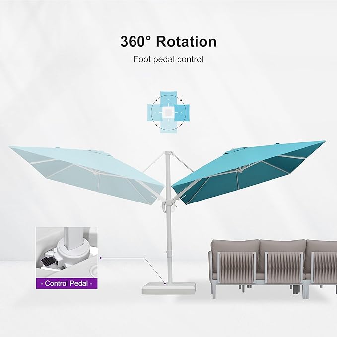 PURPLE LEAF 8' X 11.5' Right-left Tilt Patio Umbrella Swivel White Cantilever Umbrella with Tilt Aluminum Outdoor Umbrella with 360° Rotation for Deck Pool Garden, Turquoise