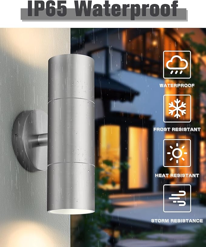 Ken & Ricky Stainless Steel Outdoor Wall Light,Cylinder,Brushed Nickel,2PK | Waterproof Outdoor Sconce,No Glare,Exterior Lighting Fixtures,E26 Base，For Porch House Garage Front Door Patio