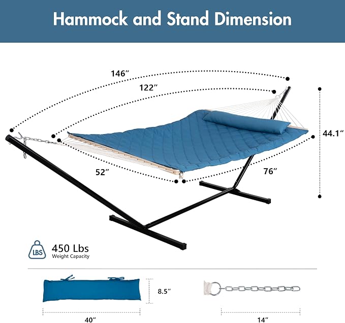 ANOW 2pk - Rope Hammock with 12 Feet Stand + 1 Hammock Cover