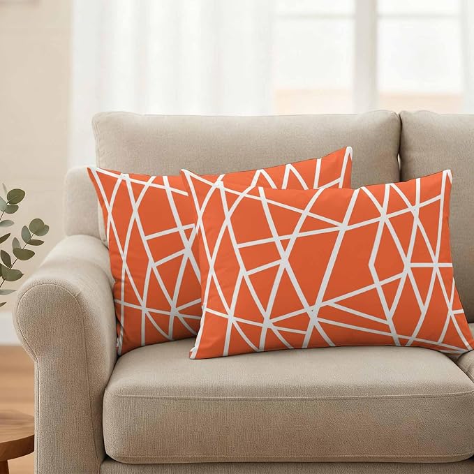 Outdoor Pillow Covers Waterproof, Orange Geometric Decorative Rectangle Throw Pillowcases Patio Cushion Covers for Tent/Garden, 20" x 12" 2 Pack, Abstract Stripes Modern Simple