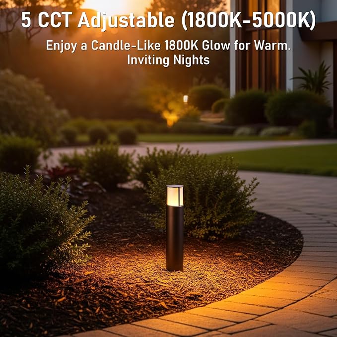 LEONLITE Low Voltage Bollard Pathway Lights, 5CCT 5W 12-24V 1800K/2700K/3000K/4000K/5000K Selectable, Wired LED Landscape Lighting for Lawn Yard Walkway Driveway, Oil Rubbed Bronze Aluminum, Pack of 4