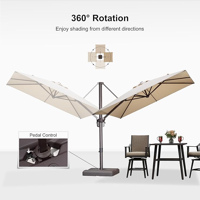 PURPLE LEAF 8' X 8' Cantilever Patio Umbrella with Base Included Antique Bronze Square Umbrella with 360° Rotation and Aluminum Offset Hanging Outdoor Umbrella for Pool Garden Backyard Deck, Beige