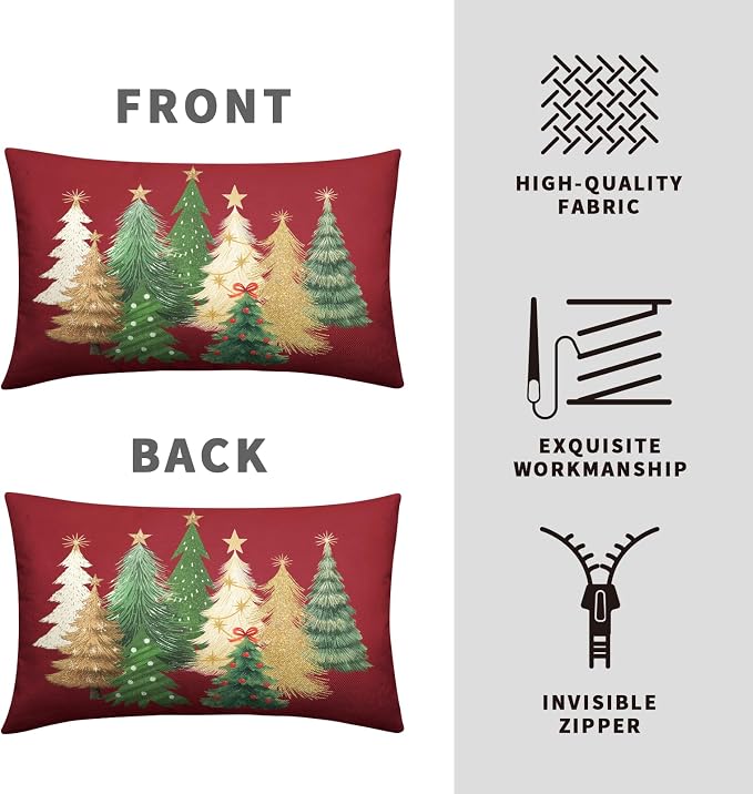 Green and Red Christmas Lumbar Pillow Covers Set of 2 Colorful Xmas Tree Throw Pillow Covers 12x20 Winter Rectangular Pillow Case Holiday Cushion Case for Couch Sofa Decor