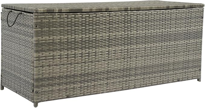 220 Gallon Patio Storage Box, Outdoor Wicker Storage Box with Waterproof Lining Bag and Lid, Storage Bin for indoor, outdoor, deck, garden, patio, porch, poolside (113 Gallon)