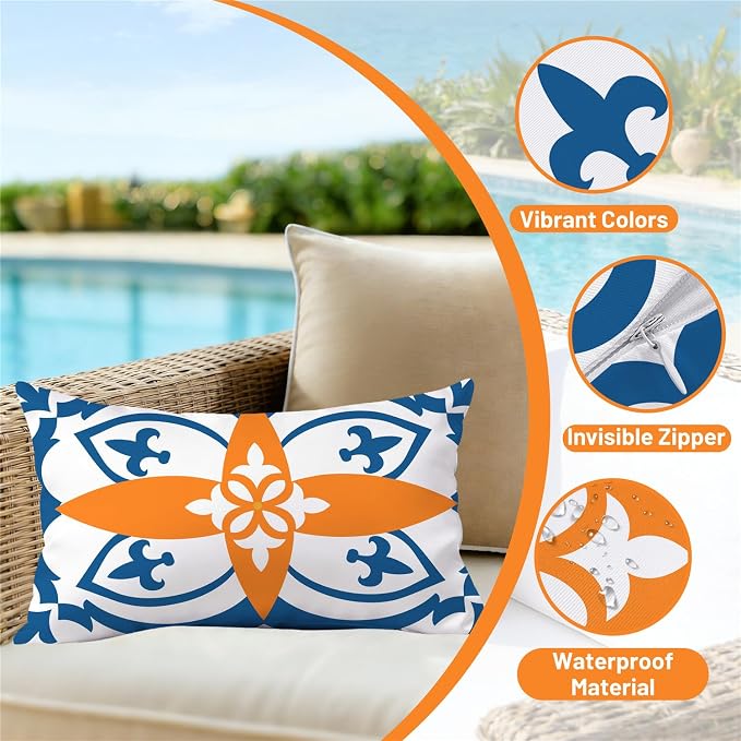 NIGHTWISH Outdoor Waterproof Pillow Covers 12x20 Set of 4 Yellow Boho Decorative Outdoor Throw Pillows Floral Cushion Cases for Patio Furniture Bench Couch Sunbrella