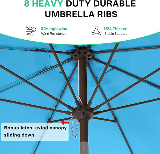 ABCCANOPY 10ft Scalloped Patio Umbrella, Outdoor Table Umbrella with Tilt and Crank, Fiberglass Ribs Deck Umbrella for Patio, Pool, Garden, Picnic (Turquoise)