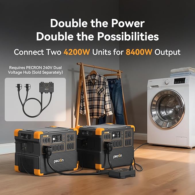 PECRON Portable Power Station E3800 LFP, 3840Wh LiFePO4 Battery Backup, 120/240V 4200W AC Output, Expandable to 53.76kWh Power Station, Solar Generator for Home Use, Emergency, Camping, RV