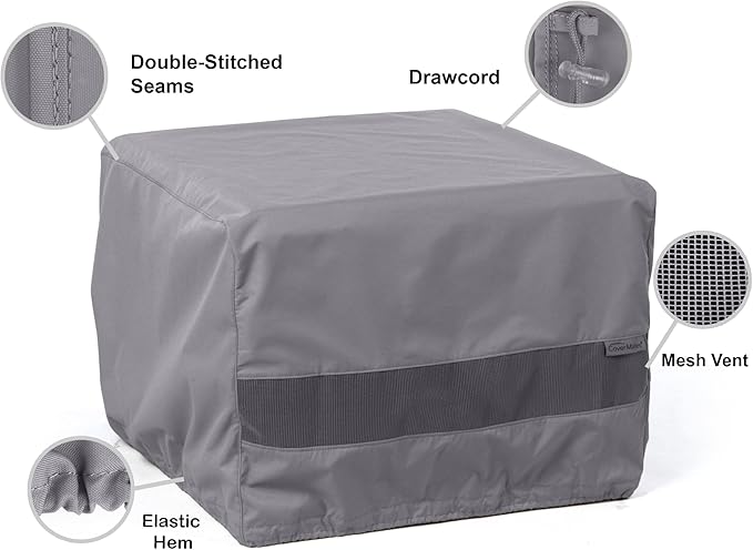 Covermates Elite Square Ottoman Cover – Heavy-Duty 300D Polyester, Water-Resistant, Mesh Vent, Drawcord & Buckle Straps, Outdoor Patio Seating & Accent Table Protection, 18W x 18D x 18H, Charcoal