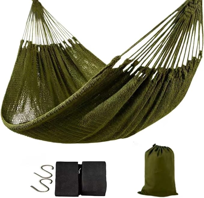 WjrnlfdHammock 79 * 59in550lbs 2Person Cotton Rope Outdoor Camping Hammock | 550lbs double hammock, handwoven cotton rope, breathable mesh, easy setup, perfect for backyard, camping & beach. 3 colors!