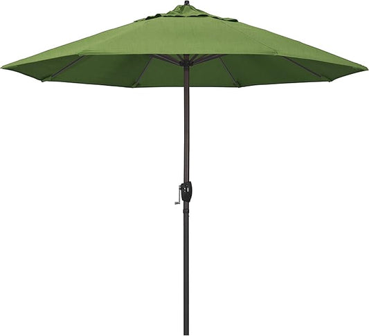 California Umbrella 12-Year Protection 9-Ft Outdoor Patio Umbrella, Sunbrella Fade-Resistant Acrylic Fabric, Auto Tilt and Crank, Heavy-Duty Aluminum Frame/ Reinforced Ribs, Bronze Pole, Spectrum Cilantro
