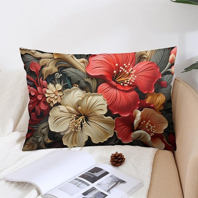 Tropical Black and Gold Tropical Floral Pillow Cases 16 "x24 Green Plant Hawaiian Pink Red Floral Throw Pillow Case Cushion Cover Throw Pillows Cover for Couch Sofa Pillowcase Only