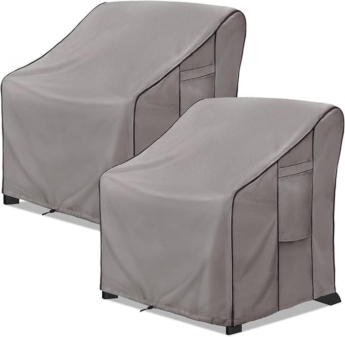 KylinLucky Patio Chair Covers 2-Pack 29"x30"x36" 600D, Waterproof Outdoor Dining Chair Covers with Security Straps & Easy Handles, Grey