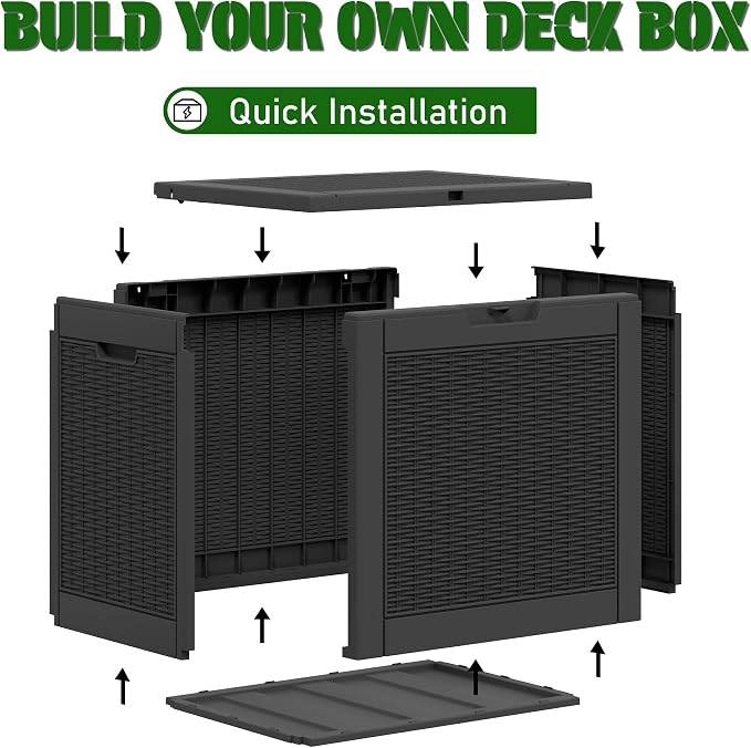 Bifanuo Outdoor Storage Box, 35 Gallon Deck Boxes Waterproof, Resin Storage Cabinet Multi Functional Storage Bench For Gardening Tools, Pool Supplies, Patio Furniture, Lockable