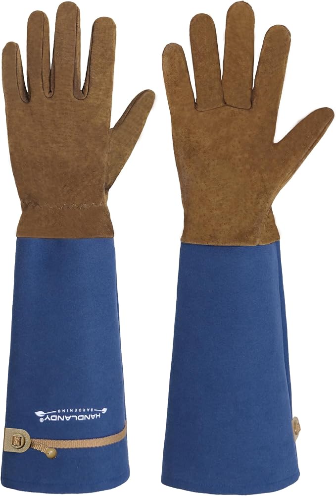 HANDLANDY Rose Pruning Gloves for Men Women, Thorn Proof Gardening Gloves | Long Leather Gardening Gloves, Breathable Leather Gauntlet, Best Garden Gifts & Tools for Gardener (Blue, S)