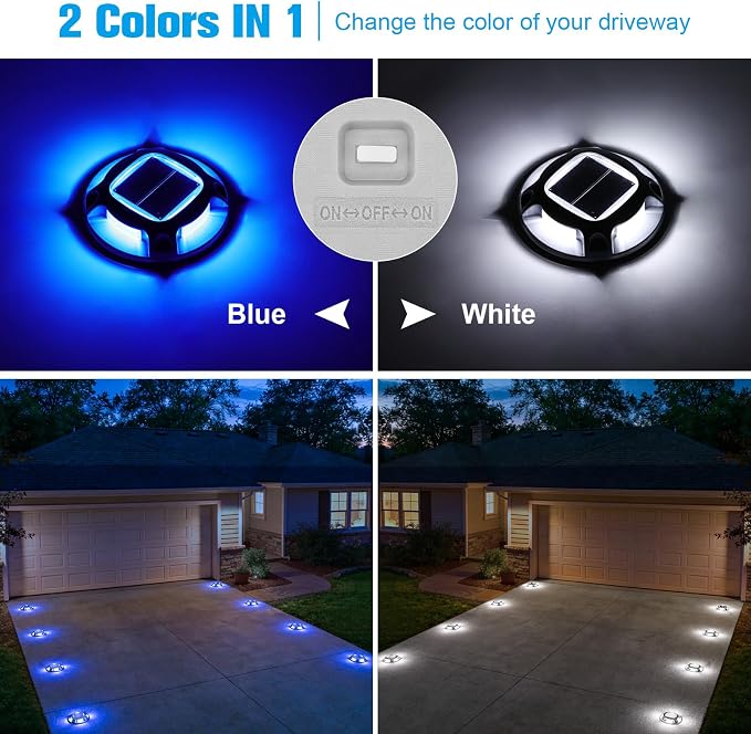 VOLISUN Solar Driveway Marker Lights Dock Marine Led Deck Outdoor 20 Pack | 2 Colors in 1,Solar Powered Waterproof Warning Step Lights for Pathway Garden Sidewalk Walkway (Blue/White)