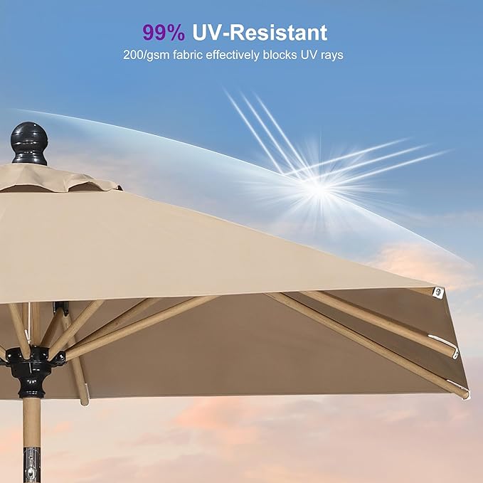 PURPLE LEAF 8' x 8' Square Patio Umbrella Market Umbrella Aluminum Outdoor Table Umbrella with Push Button Tilt & 8 Sturdy Ribs and Crank Square Outdoor Umbrellas for Pool Backyard Deck, Taupe