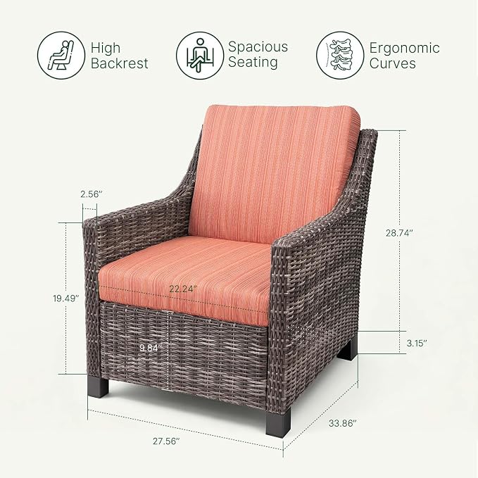 Wicker Patio Conversation Set, Outdoor Patio Chair Set with Deep Seating, Wide Armrests & Thick Cushions, All-Weather Outdoor Furniture Set for Patio, Porch, Deck & Backyard