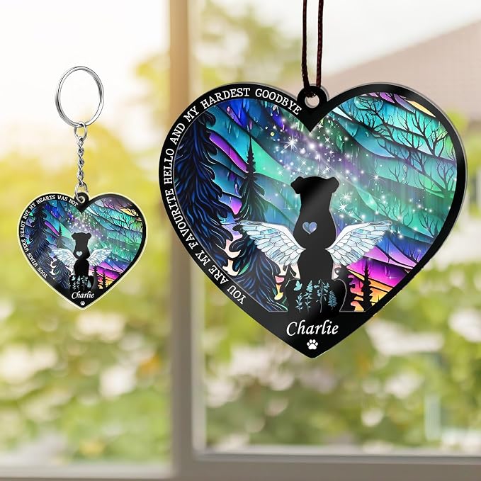 Personalized Dog Memorial Suncatcher, Custom with Name Date, Pet Loss Sun Catcher, Stained Glass Light Catcher, Gifts for Dog Lovers, Memorial Loss of Pet Sympathy Gift