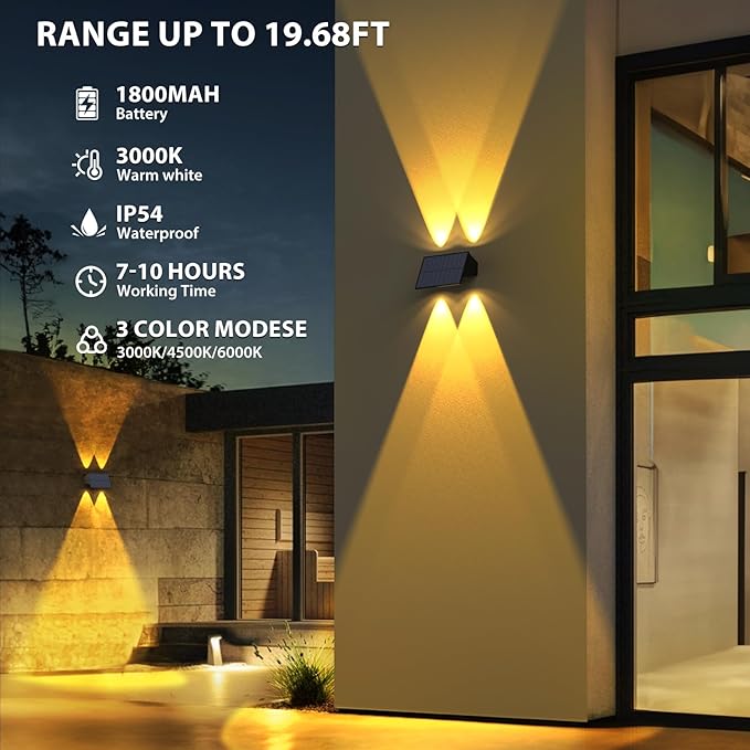 Solar Fence Lights,12Pack Solar Lights Outdoor 2700/4500/6000K 3 Mode Up & Down Solar Wall Lights Waterproof 100 Lumens Solar Powered Fence Light for Backyard/Pool/Railing/Patio/Porch/Step