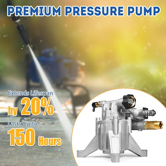 TOOLCY 7/8" Shaft Vertical Pressure Washer Pump - Rear Inlet/Outlet Max 3200 PSI @ 2.5 GPM OEM & Power Washer Pump for Gas Washer, More Replacement for Simpson, Honda etc