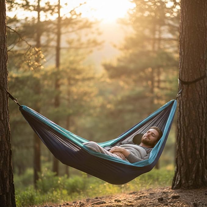 Camping Hammock, Portable Hammock for Outdoor Travel, Double Hammock with Tree Straps, Lightweight Hammock for Backyard Patio Beach Hiking Camping Gear