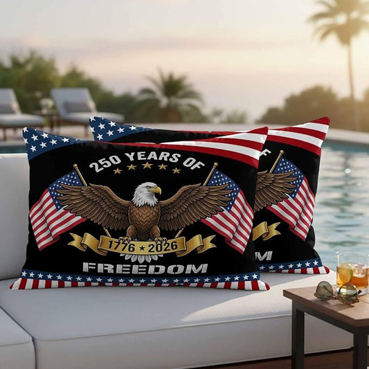 250 Years Anniversary Outdoor Pillow Covers 20x12 Inch Lumbar Pillow Covers Set of 2 Waterproof Decorative Throw Pillow Cases American Flag Eagle Independence Day Cushion Covers for Patio Furniture