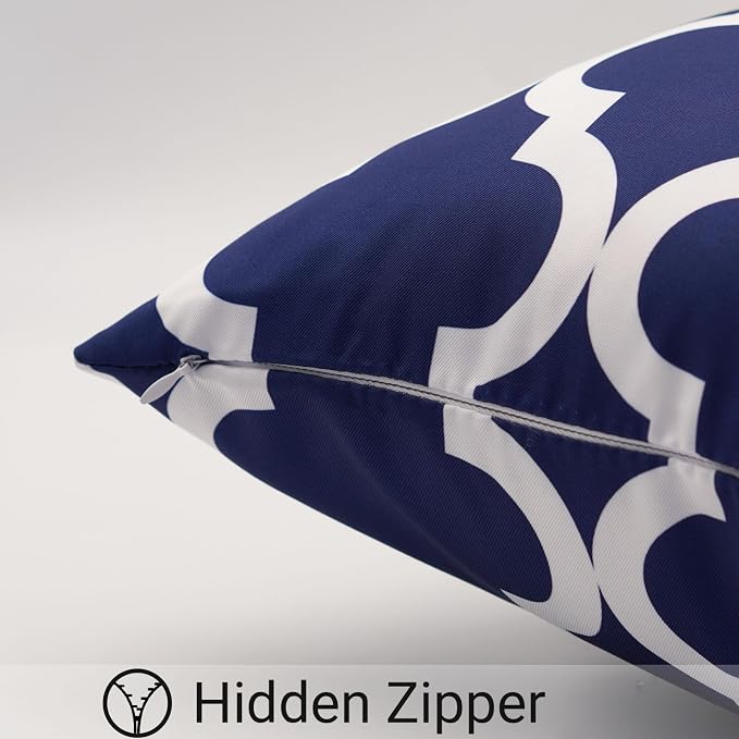 Pack of 2 Outdoor Waterproof Throw Pillow Covers 16x16 Navy Blue and White Throw Pillow Covers Outdoor Pillows Covers for Patio Furniture Garden Balcony Sunbrella Outside(No Pillow Insert)