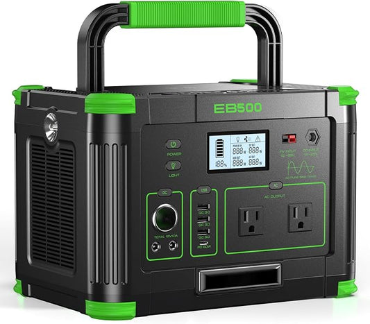 Portable Power Station 500W, 519.48Wh Solar Generator, 120V Pure Sine Wave AC Outlets, 60W USB-C PD, 10 Ports for Outdoor Camping RV Van, Home Backup Emergency Off-Grid Living,Dark Green