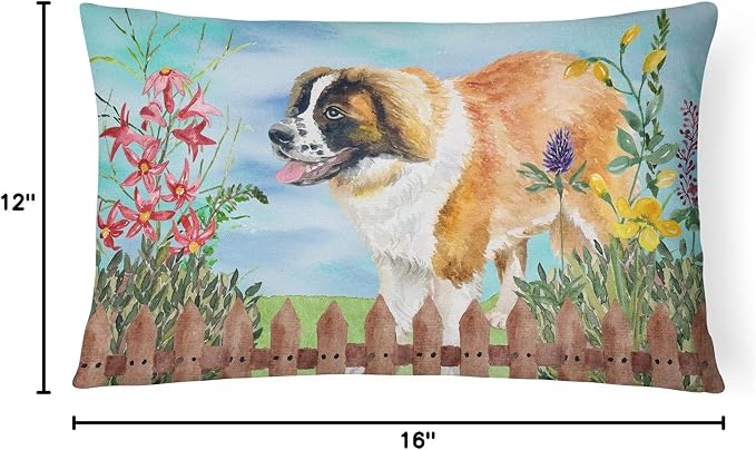 Caroline's Treasures CK1241PW1216 Saint Bernard Spring Canvas Fabric Decorative Pillow Machine Washable, Indoor Outdoor Decorative Pillow for Couch, Bed or Patio, 12HX16W