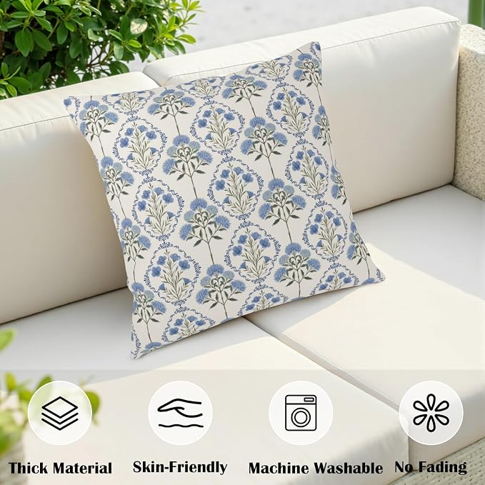 Floral Pillow Covers Spring Summer Farmhouse Throw Pillow Covers 16x16 Set of 2 Vintage Blue Green Boho Flower Pillow Cases Rustic Hydrangea Cushion Case for Home Couch Decor