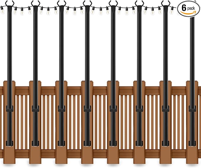 AHRLHR 5 Ft String Light Poles 8 Pack, String Light Poles for Outside with Fixing Clips,Hanging Light Poles for Deck Fence Garden Backyard Wall Bistro,Metal Poles for Outdoor String Lights