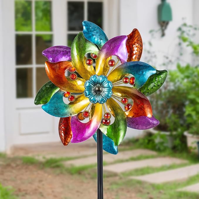 DREAMYSOUL Metal Wind Spinners Outdoor, 63" Kinetic Wind Spinners Colorful Wind Sculpture Yard Art for Garden Patio Lawn Decor
